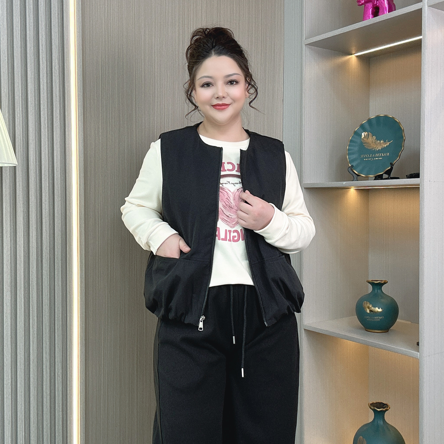 大码胖mm秋冬宽松显瘦棉马甲外套