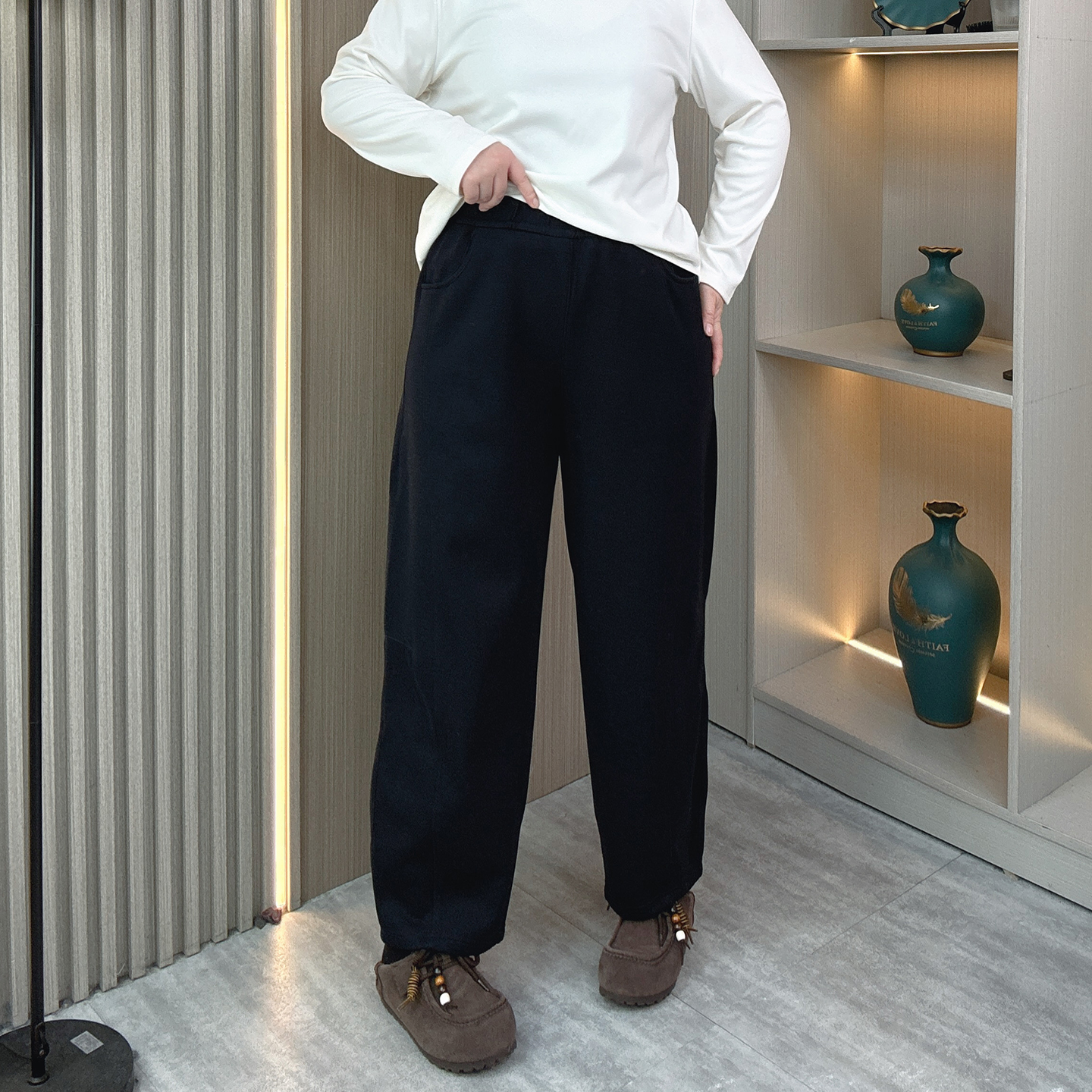 大码胖妹妹冬季加绒保暖九分裤女