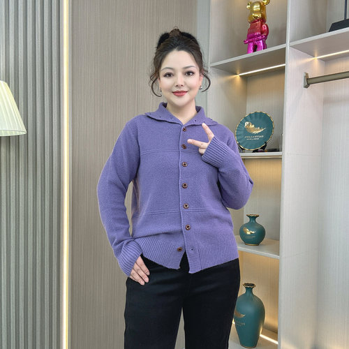 加厚高领单排扣翻领针织开衫毛衣