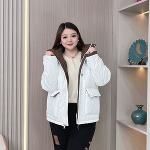 拼色高领羽绒棉服女冬装新款大码胖mm宽松显瘦休闲保暖外套女棉衣