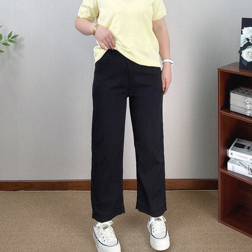 夏季薄款阔腿牛仔裤女大码休闲时尚九分裤宽松显瘦高腰休闲直筒裤