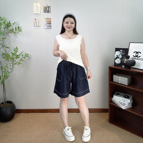 天丝薄款牛仔短裤女大码五分裤子