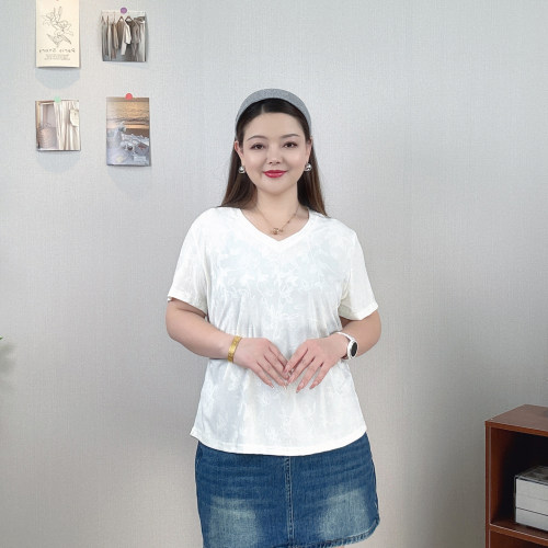 大码女装垂感暗花短袖T恤女上衣