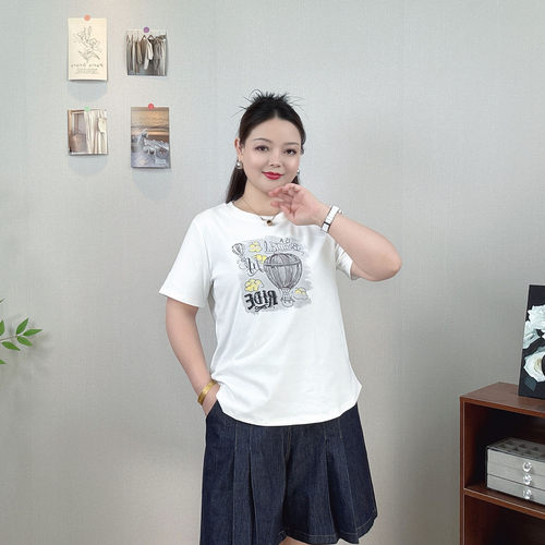 夏季薄款印花T恤女大码显瘦上衣