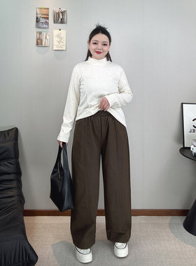 大码女装高腰直筒阔腿裤休闲长裤