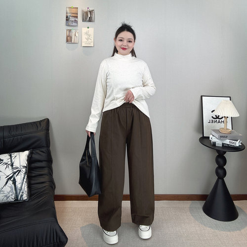 大码女装高腰直筒阔腿裤休闲长裤