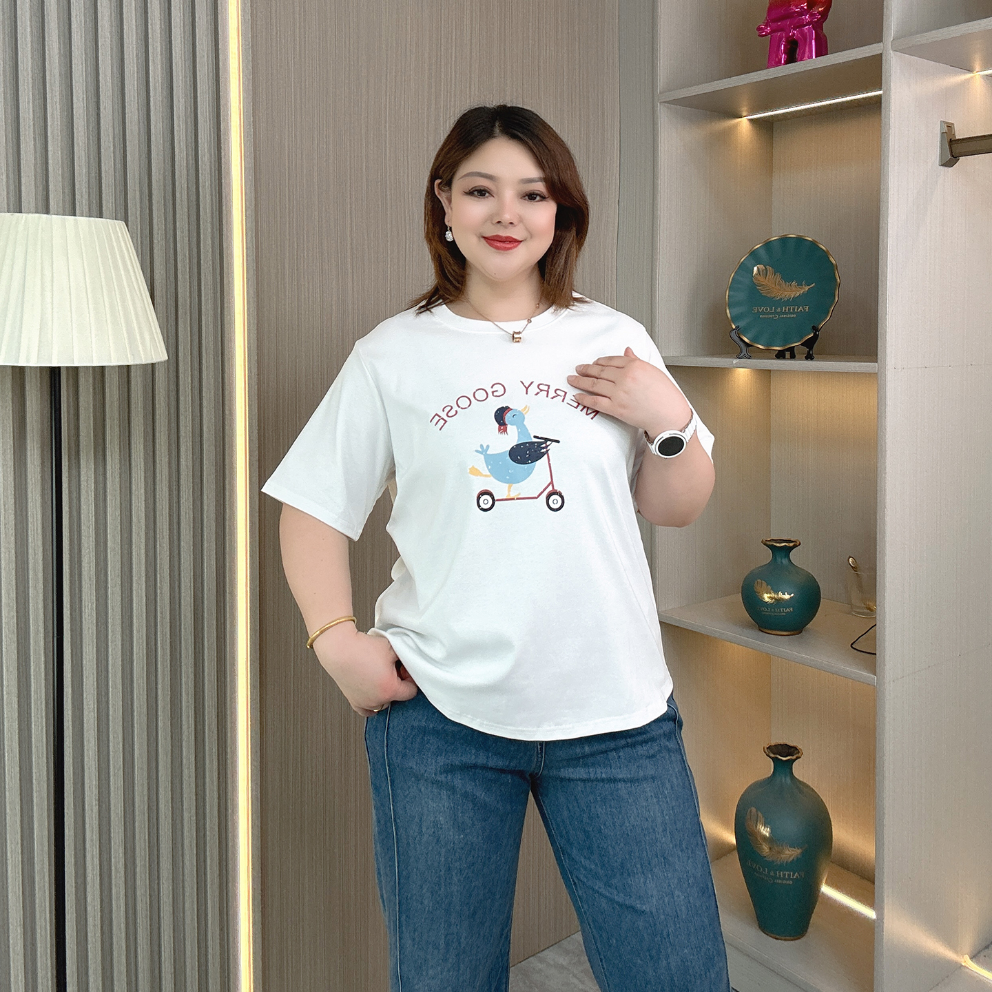 胖mm夏季新款2025大码女装宽松减龄圆领正肩卡通短袖上衣T恤衫女