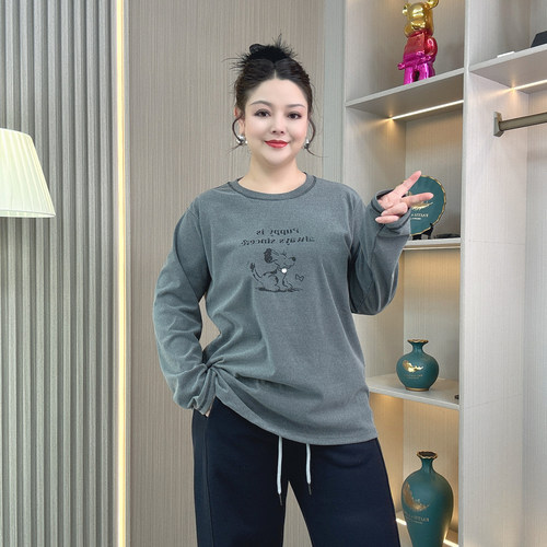 大码胖妹妹秋冬磨毛德绒打底衫