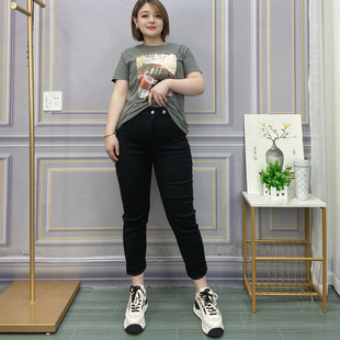 胖MM老爹萝卜裤 黑色牛仔裤 大码 2025春秋新款 女高腰显瘦直筒烟管裤