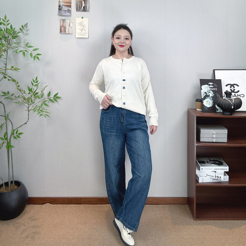 复古高腰直筒牛仔裤女大码休闲裤