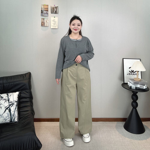 窄版直筒裤女大码高级感休闲裤子