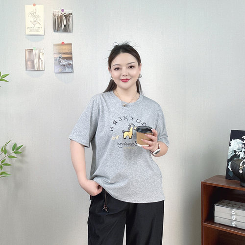 短袖T恤女大码撞色休闲洋气上衣