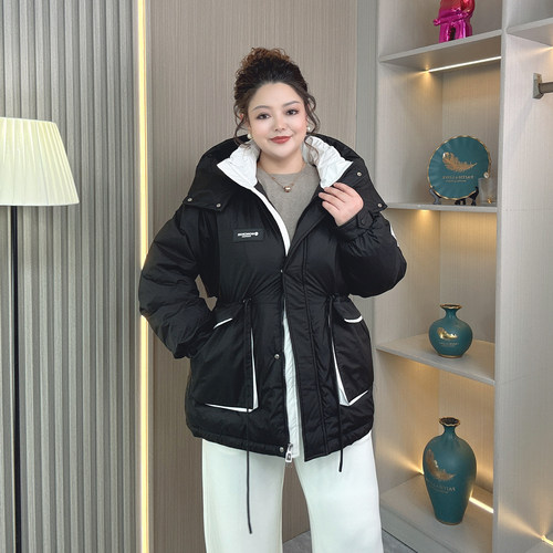 特大码280斤胖mm白鸭绒羽绒服女