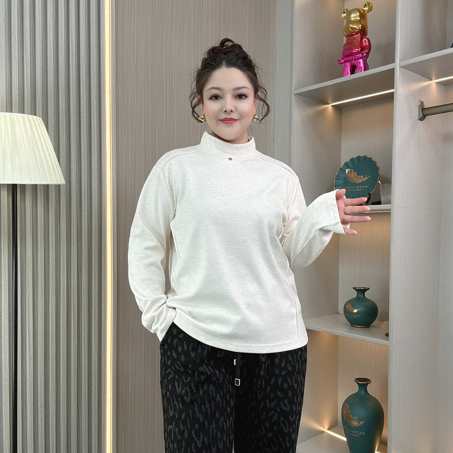 大码加厚双面绒磨毛半高领打底衫