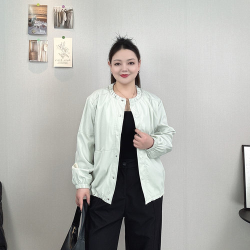 大码花边领木耳边长袖外套女上衣