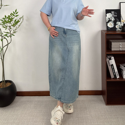 休闲牛仔半身裙女高腰显瘦A字裙