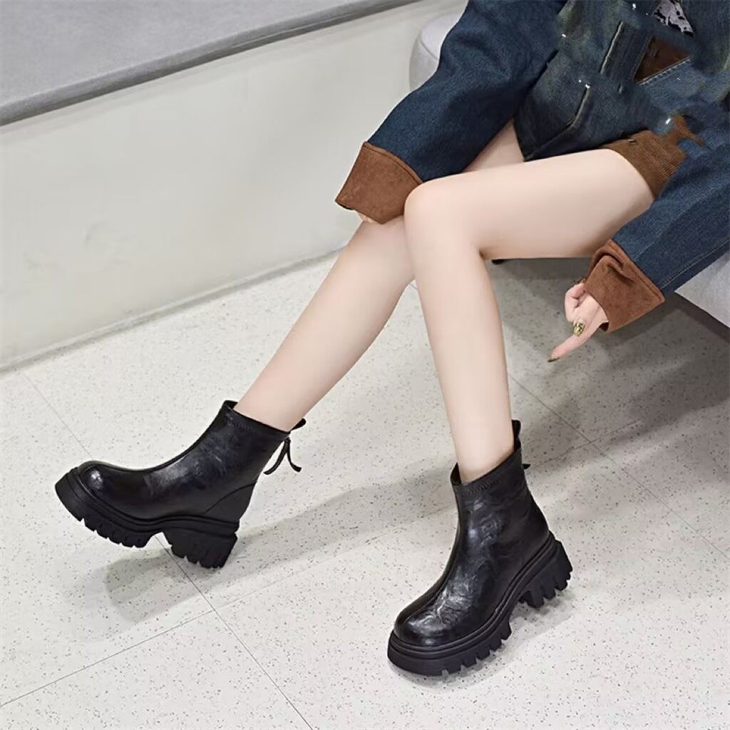 防水台短靴欧美新款英伦风圆头厚底机车马丁后拉链新款SQ95-8017,女鞋,时装靴,淘宝优惠券,粉丝福利购,淘宝优惠卷