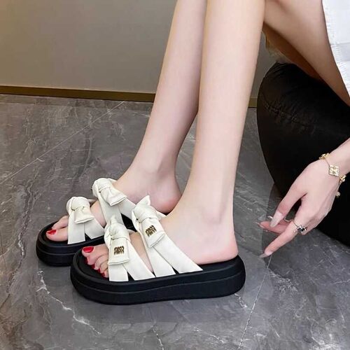 B28591夏季蝴蝶结松糕凉拖百搭