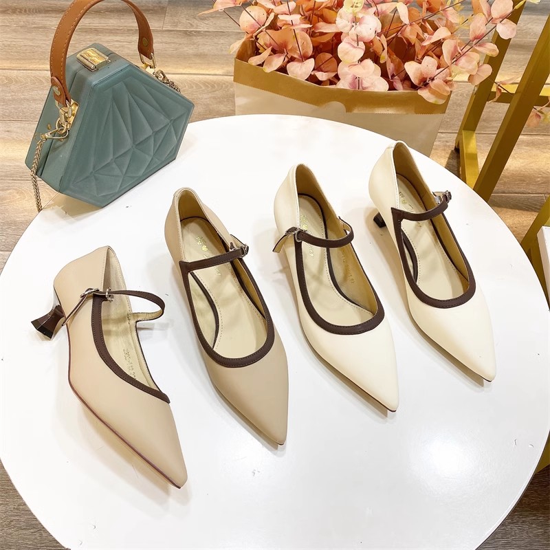 希希家法式优雅尖头纯色韩版日常时尚百搭细高跟单鞋2302-112