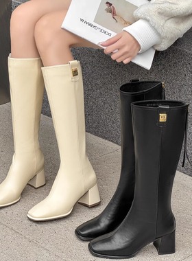 希希家撤柜时尚洋气粗跟圆头方跟长靴女时装冬季65119A