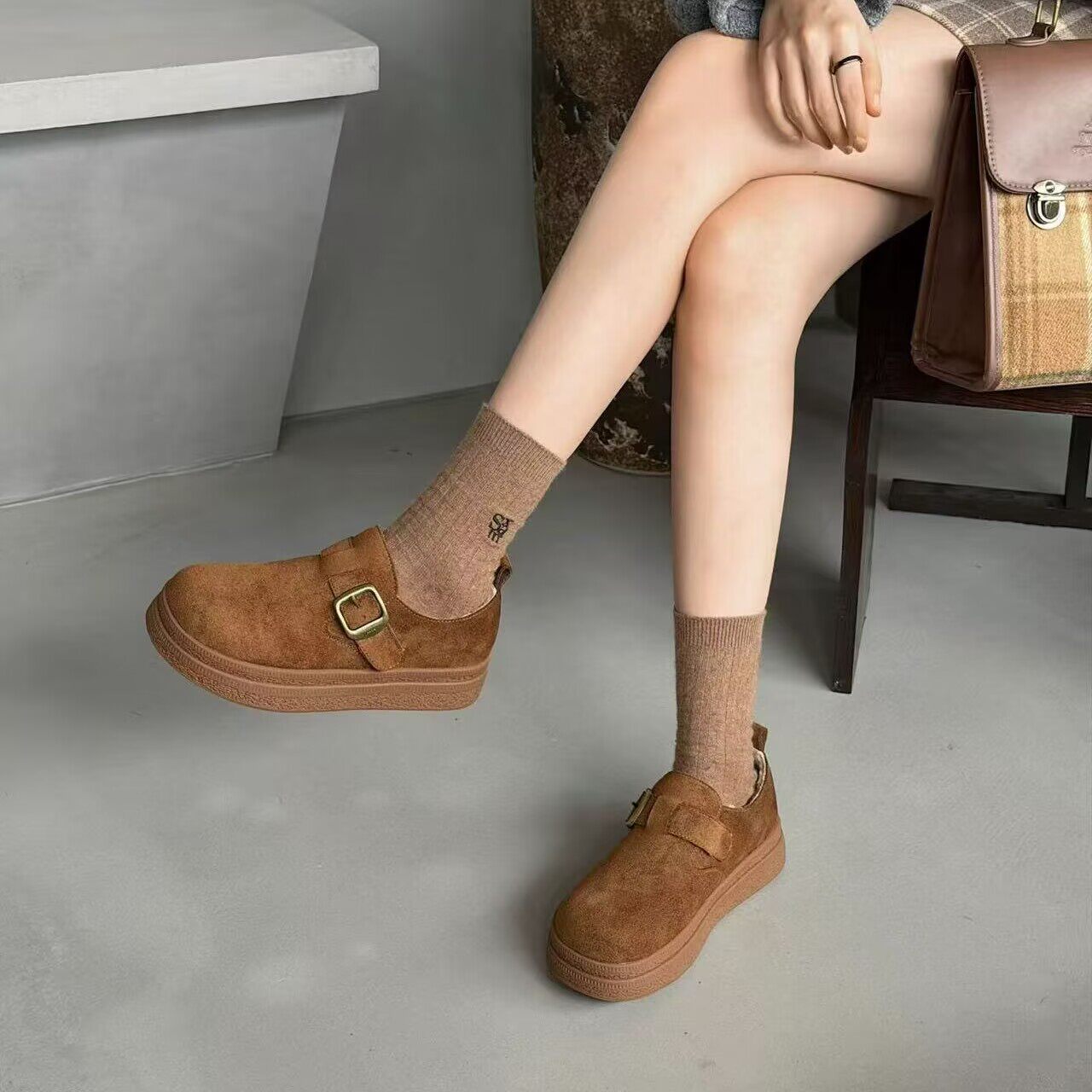 漂靓 新款勃肯鞋女加绒保暖厚底皮带扣单鞋舒适秀气百搭套脚1128,女鞋,勃肯鞋/软木鞋,淘宝优惠券,粉丝福利购,淘宝优惠卷