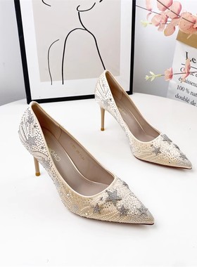 婚鞋新款尖头浅口时尚气质水钻日常舒适百搭秋季细跟高跟310051
