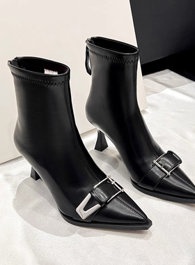 希希家新款时尚撤柜时尚女靴细跟尖头气质名媛冬季高跟23M660C