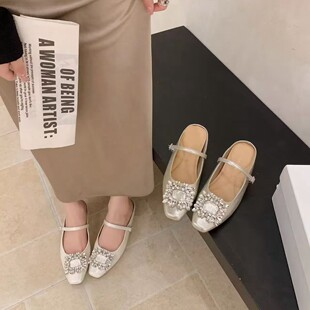 水钻包头半拖鞋女夏外穿内增高玛丽珍凉拖鞋温柔配裙子26332