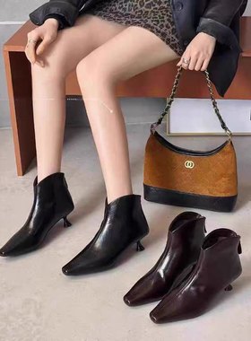 气质百搭女短靴尖头细跟皮质女靴子秋冬新款时装靴J81-1331A