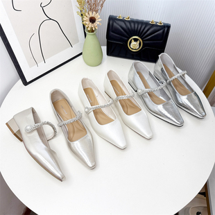 1268 新款 仙女风配裙子鞋 水钻浅口粗跟玛丽珍方头百搭中跟单鞋 J81