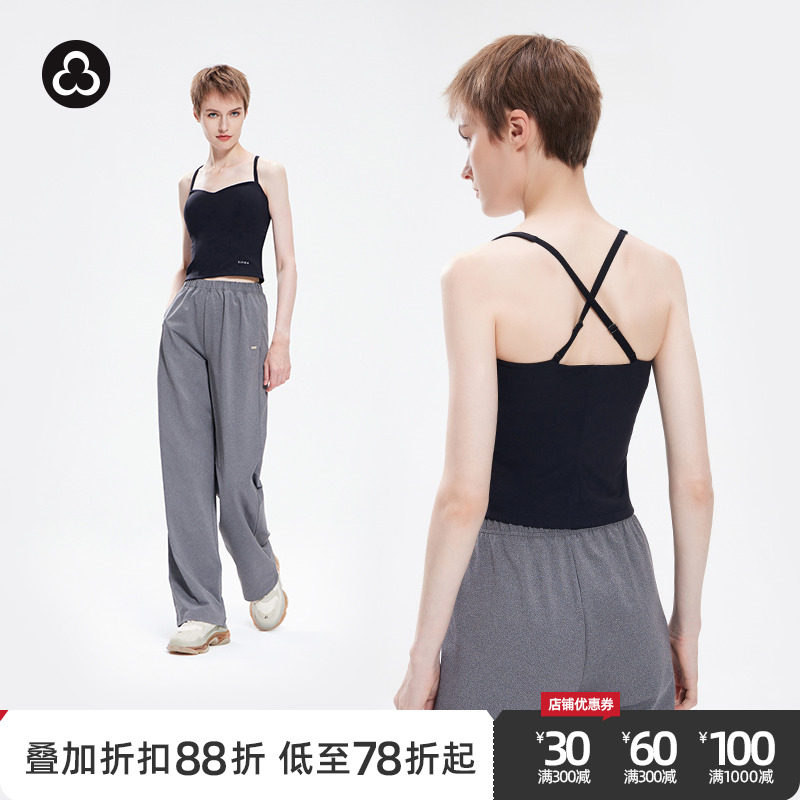 TITIKA复古吊带运动背心纯黑紧身短款健身吸湿带胸垫上衣curve me