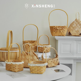 芯苼物语 盒材料 此间花色手提小花篮鲜花束插花盒diy手工花艺包装