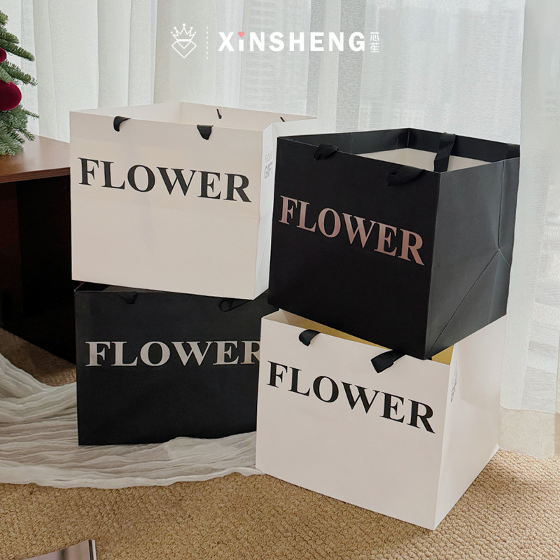 黑粉鲜花手提袋花艺资材