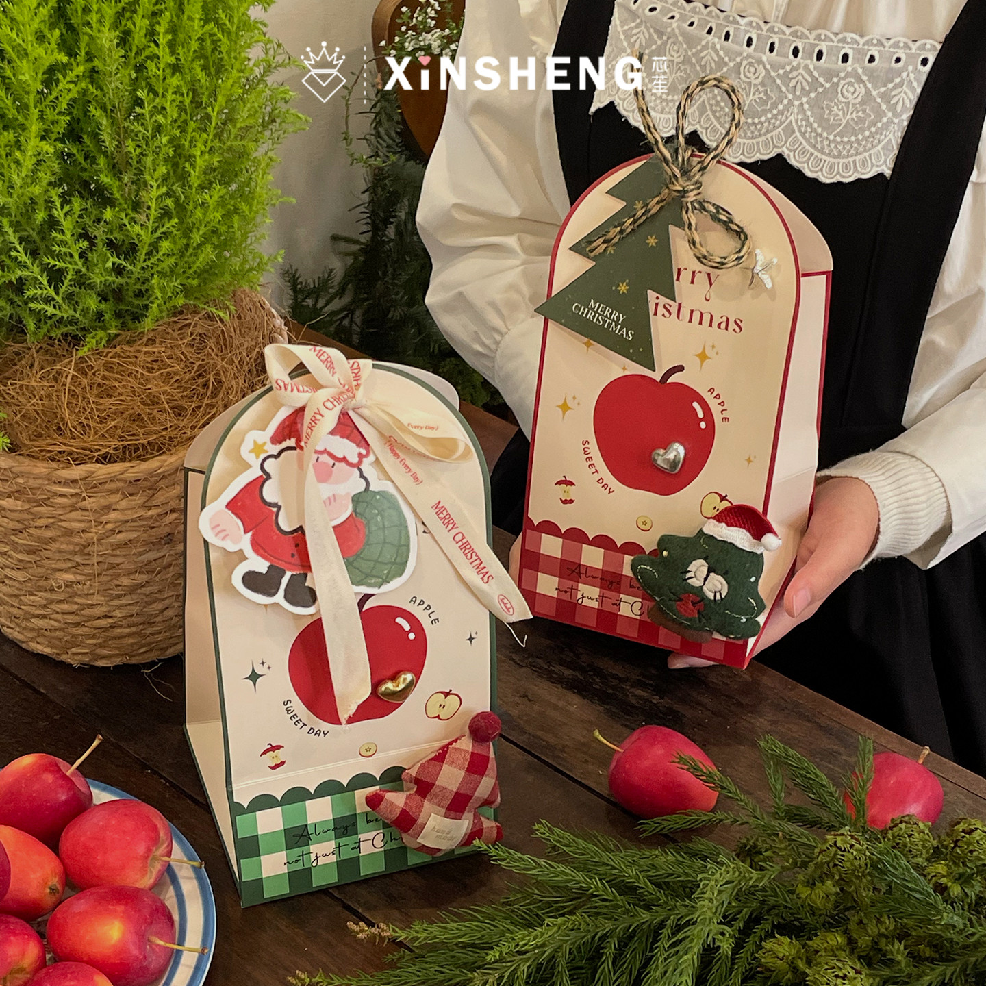芯苼物语原创小苹果圣诞手提袋