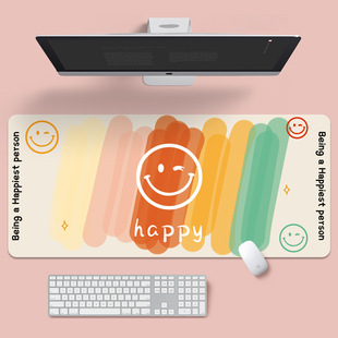 巅峰玩家笑脸彩虹渐变鼠标垫可爱卡通办公桌垫happy文字桌面垫