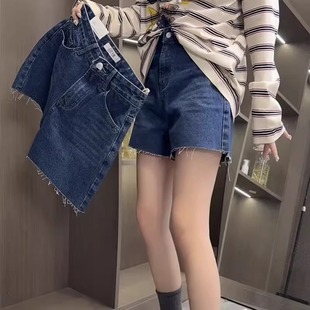高腰牛仔短裤 新款 大码 女夏季 胖mm宽松显瘦显高直筒阔腿裤 百搭热裤