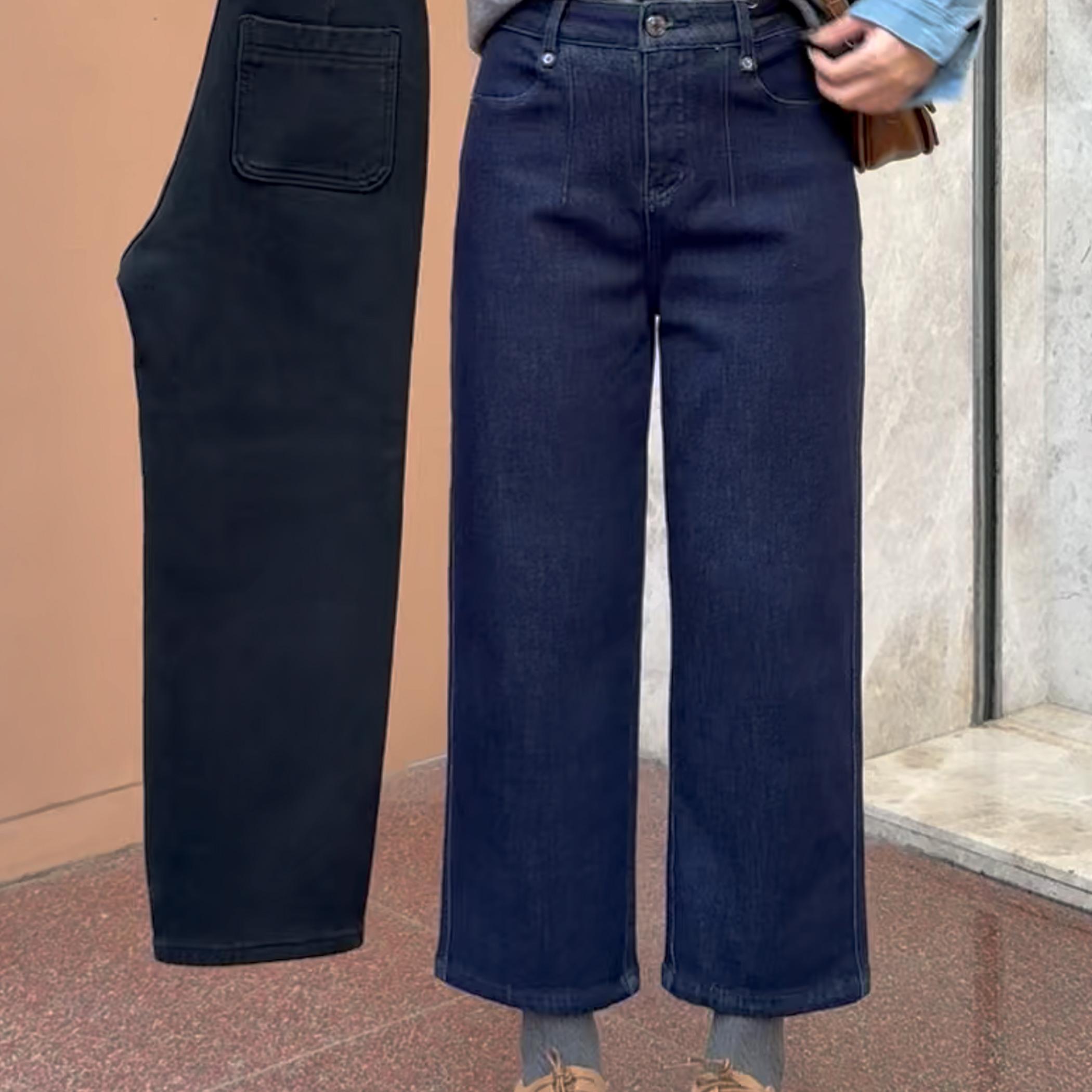 梨型身材秋季新款直筒法棍牛仔裤