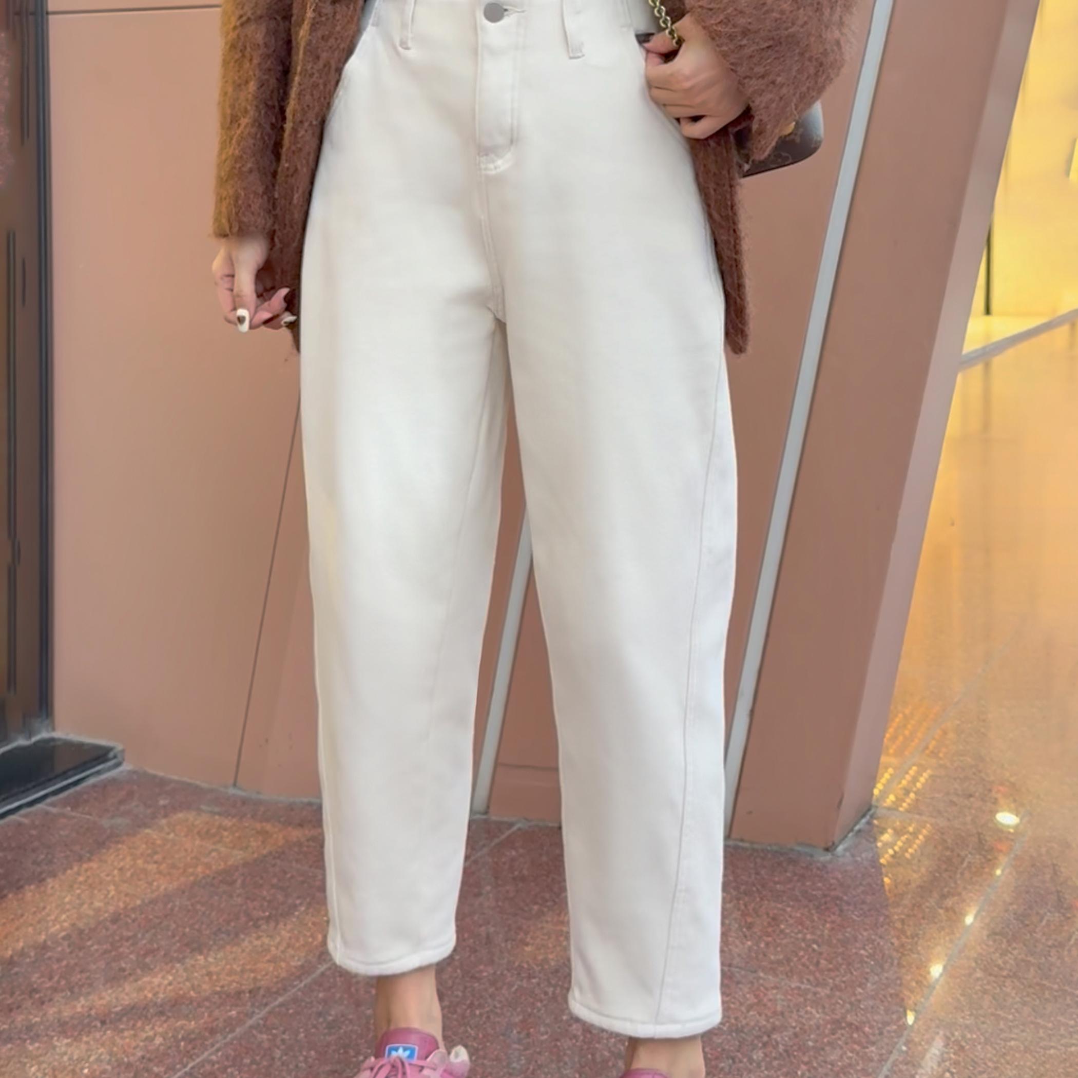 梨型身材加绒加厚哈伦牛仔裤