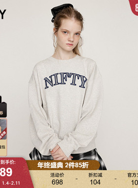 SLY2025冬季新品休闲慵懒刺绣字母oversize圆领卫衣030IAR90-4241