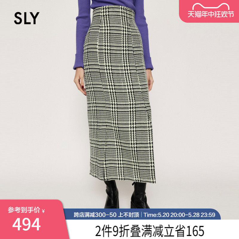 SLY千金玛德琳复古格纹开叉高腰A字通勤半身裙女030FAY31-5070-封面