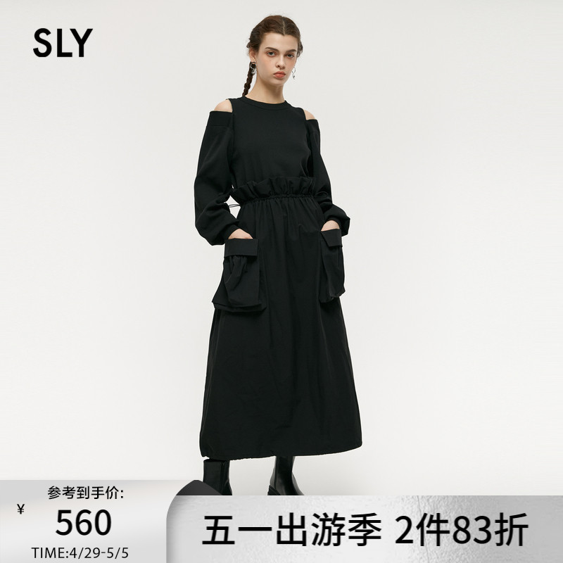 sly拼接假两件休闲连衣裙