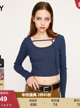 SLY 2025秋季新品韩系温柔风修身圆领长袖针织衫女030IAR80-2131