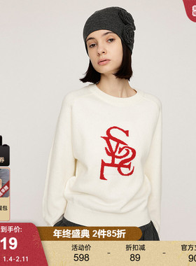 SLY2025冬季新品温柔风字母撞色圆领长袖毛针织衫女030IAR70-1341