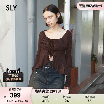 SLY 春季新品甜美风日系荷叶边系带针织开衫女030IAR80-2141