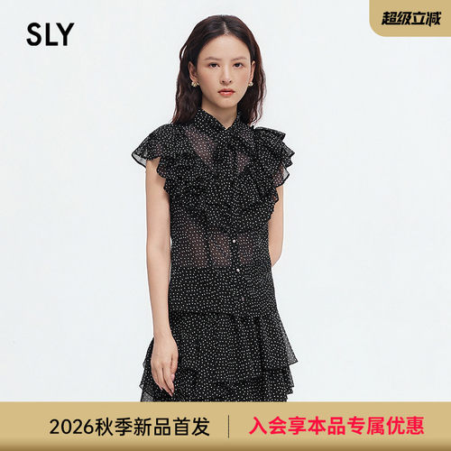 SLY2026夏季新品法式复古波点系带立领小飞袖衬衫女038JSA30-1011