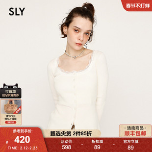 SLY秋季新品淑女风蕾丝边圆领修身长袖针织衫女030IAZ70-1411