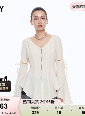 SLY 夏季新品法式优雅不规则设计感喇叭袖衬衫038HAZ30-0101