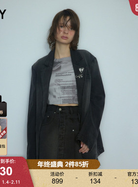 SLY 早春新品摇滚丹宁风水洗复古牛仔西装外套030HSA10-0260