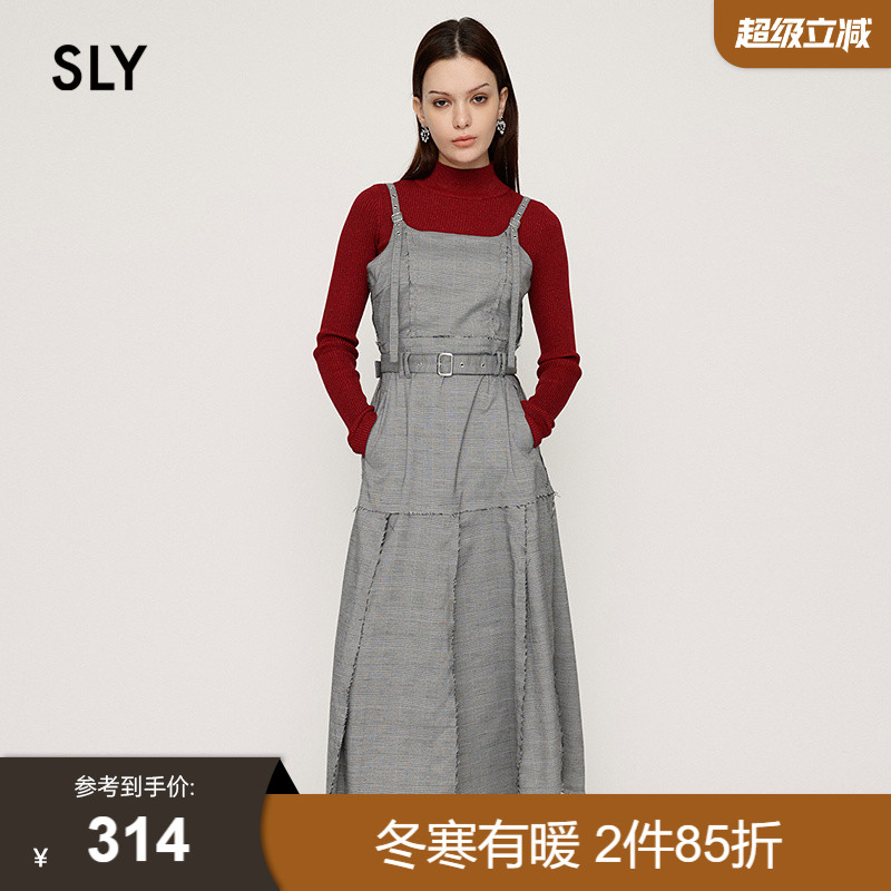 SLY 2024冬季新品气质淑女风腰带吊带长款连衣裙女030HAY33-4651
