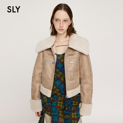 SLY冬季新品甜酷正反两穿皮毛一体夹克外套女030HAA30-1131